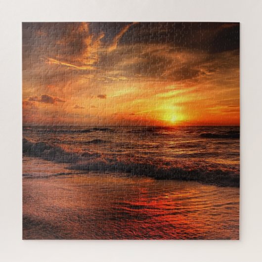 Vuur Zonsondergang Oceaan Golf Legpuzzel (Verticaal)