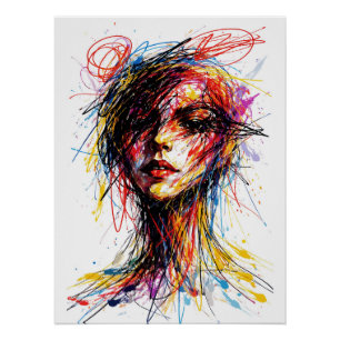 Vuurachtig Krabbelportret Emotionele Werveling Perfect Poster