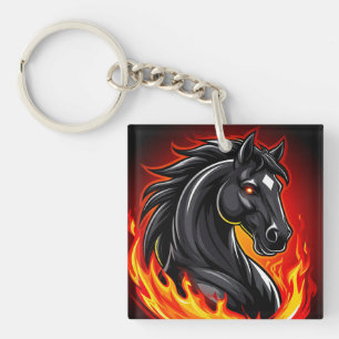 Vuurachtige Illustratie van Zwart Paard met Gloeie Sleutelhanger