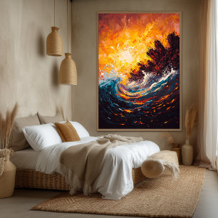 Vuurachtige Oceaan Golf Hedendaagse Expressionisti Canvas Afdruk