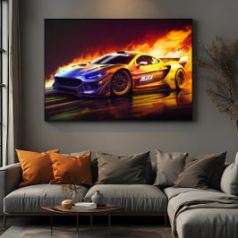 Vuurachtige Racing Sportwagen Digitale Kunst Poster
