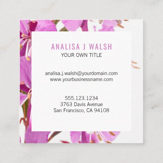 Vuurbloem visitekaartje (Achterkant)