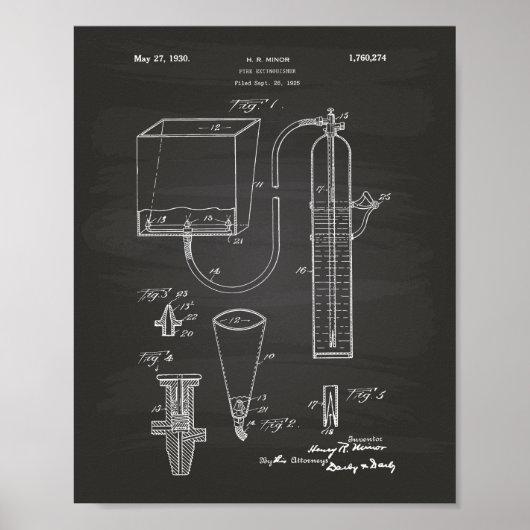 Vuurblusser 1930 Patent Art - Chalkboard Poster (Voorkant)