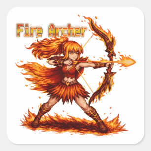 Vuurboog Pixel Art RPG Fantasie Vlam Krijger Vierkante Sticker