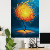 Vuurboom des levens | Abstracte natuur wandkunst Poster (Thuiskantoor)