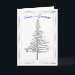 Vuurboomschets met blauw Ornament Feestdagen Kaart<br><div class="desc">Niet-confessioneel, Season's Greetings-vakantiecard met Fir Tree-schets en één blauw ornament. Pas de binnentekst aan met uw eigen begroeting, lettertype en kleur, of laat zoals gepresenteerd.</div>
