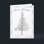Vuurboomschets met blauw Ornament Feestdagen Kaart<br><div class="desc">Niet-confessioneel,  Season's Greetings-vakantiecard met Fir Tree-schets en één blauw ornament. Pas de binnentekst aan met uw eigen begroeting,  lettertype en kleur,  of laat zoals gepresenteerd.</div>