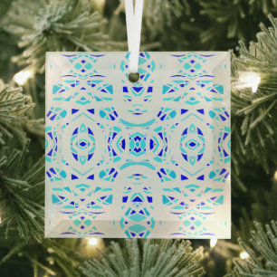 Vuurbrand Blauw Witte Abstracte Gouache Kunst Glas Ornament
