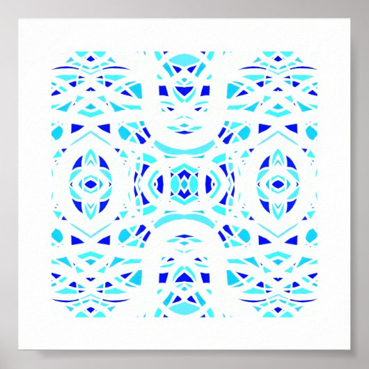 Vuurbrand Blauw Witte Abstracte Gouache Kunst Poster (Voorkant)
