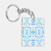 Vuurbrand Blauw Witte Abstracte Gouache Kunst Sleutelhanger (Voorkant Links)