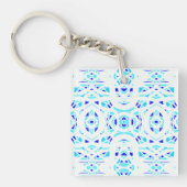 Vuurbrand Blauw Witte Abstracte Gouache Kunst Sleutelhanger (Voorkant)
