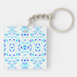 Vuurbrand Blauw Witte Abstracte Gouache Kunst Sleutelhanger