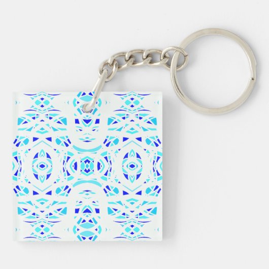 Vuurbrand Blauw Witte Abstracte Gouache Kunst Sleutelhanger (Achterkant)