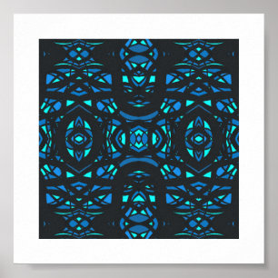 Vuurbrand Blauw Zwart Abstract Gouache Kunst Poster