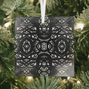 Vuurbrand zwart-wit abstract gouachekunst glas ornament