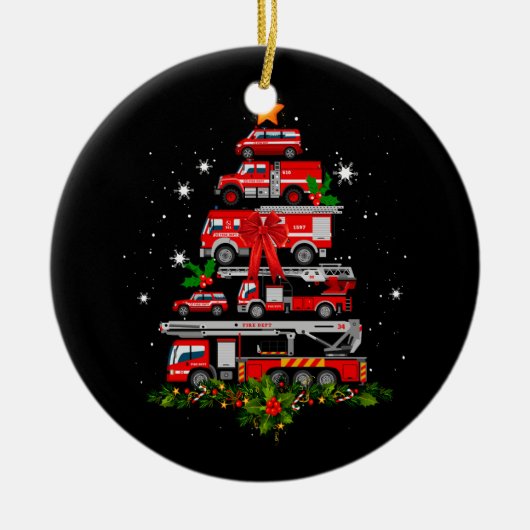 Vuurbrandende brandweerlieden Kerstboom - Kerstman Keramisch Ornament (Voorkant)