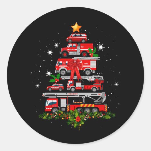 Vuurbrandende brandweerlieden Kerstboom - Kerstman Ronde Sticker (Voorkant)