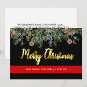 Vuurbrandweerman met Kerstmis met rode lijn Dank u Feestdagenkaart (Voorkant / Achterkant)