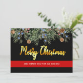 Vuurbrandweerman met Kerstmis met rode lijn Dank u Feestdagenkaart (Staand voorkant)