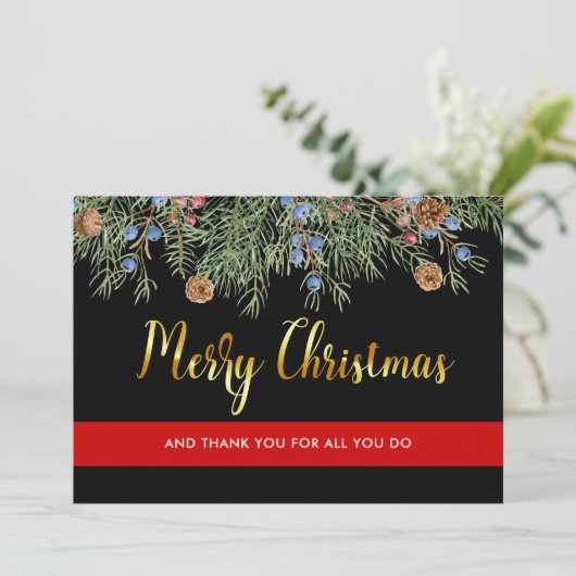 Vuurbrandweerman met Kerstmis met rode lijn Dank u Feestdagenkaart (Staand voorkant)