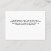 Vuurbrandweerman met Kerstmis met rode lijn Dank u Visitekaartje (Achterkant)