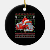 Vuurbrandweerman met kersttentuter-jongen Santa Ha Keramisch Ornament (Voorkant)