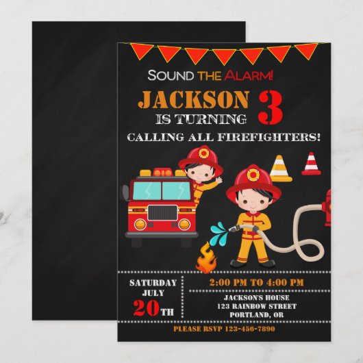 Vuurbrandweerman op verjaardagsfeestdag kaart (Voorkant / Achterkant)