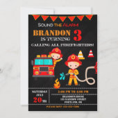 Vuurbrandweerman op verjaardagsfeestdag kaart (Voorkant)