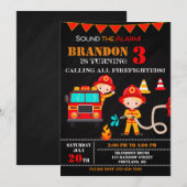 Vuurbrandweerman op verjaardagsfeestdag kaart (Voorkant / Achterkant)