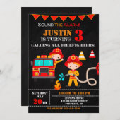 Vuurbrandweerman op verjaardagsfeestdag kaart (Voorkant / Achterkant)