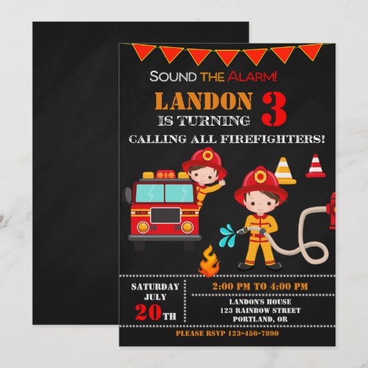 Vuurbrandweerman op verjaardagsfeestdag kaart (Voorkant / Achterkant)