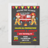 Vuurbrandweerman Uitnodiging Gezamenlijk meisje (Voorkant)