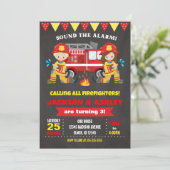 Vuurbrandweerman Uitnodiging Gezamenlijk meisje (Staand voorkant)