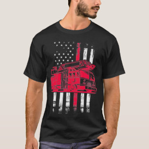 Vuurbrandweerman vrachtwagen Amerikaanse vlag dun T-shirt
