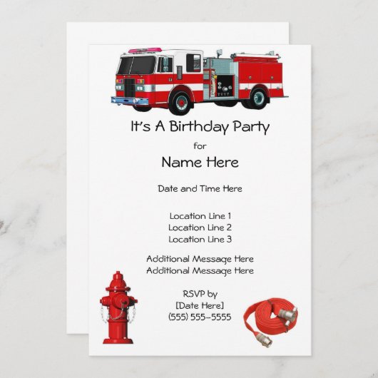 Vuurdagfeest van de brandweermotor kaart (Voorkant / Achterkant)