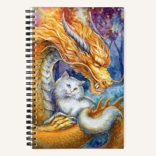 Vuurdraak en witte kat fantasie watercolor kunst notitieboek