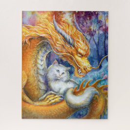 Vuurdraak en Witte Kat in Mystiek Woud Legpuzzel