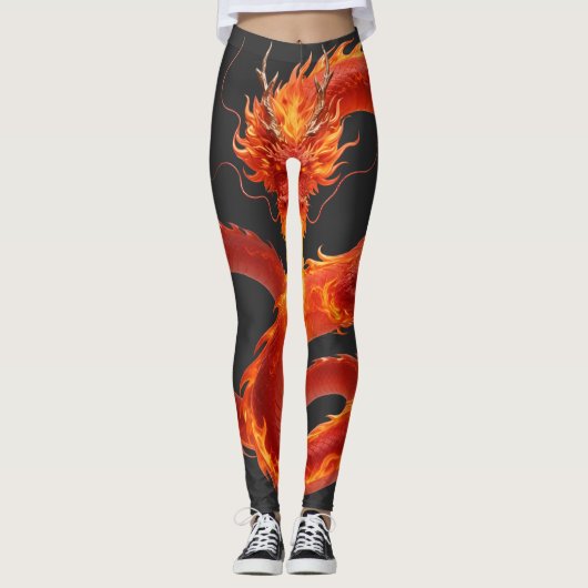 Vuurdraak Fantasie Kunstontwerp, Mythisch Wezen Leggings (Voorkant)