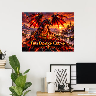 Vuurdraak Kroon Epische Fantasie Draak Poster