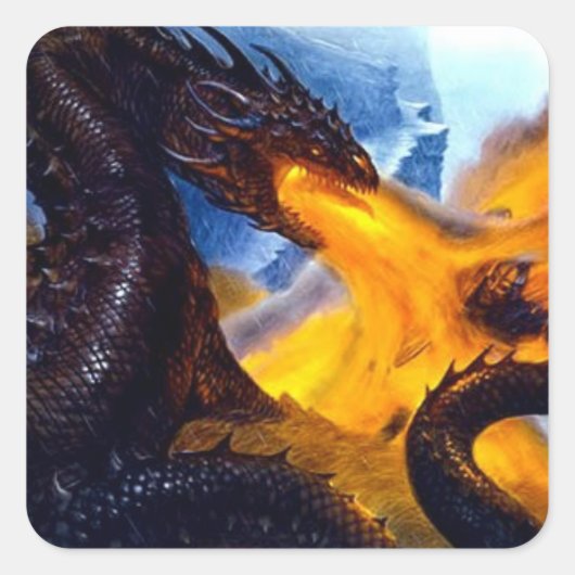 Vuurdraak met Beowulf Vierkante Sticker (Voorkant)
