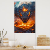 Vuurdraak onder vollemaanfantasie poster (Keuken)
