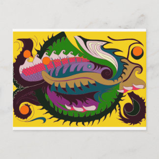 Vuurdraak (rood en groen op goud) briefkaart