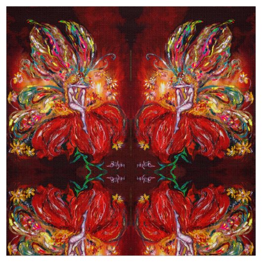 VUURFEE OP DE RODE BLOEM Fantasy Stof (Swatch)