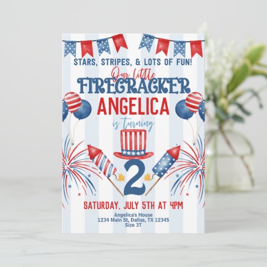 Vuurgedag in juli Uitnodiging vuurwerk (Staand voorkant)