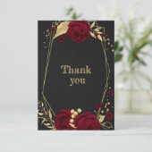 vuurgegoten goud floraal geometrisch zwart bedankkaart (Staand voorkant)