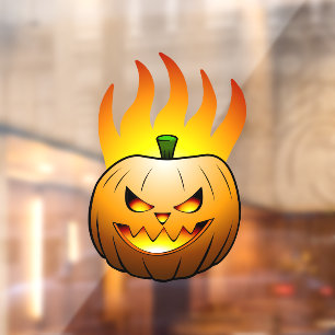 Vuurgezicht op pompoen voor Halloween Raamsticker