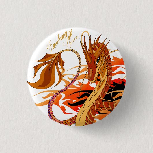 Vuurkoraal Dragon Fantasy Space Pin Ronde Button 3,2 Cm (Voorkant)