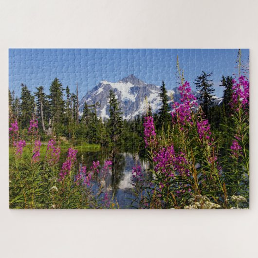 vuurkruid , afbeelding meer en mt shuksan legpuzzel (Horizontaal)
