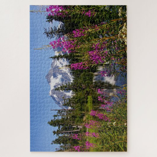 vuurkruid , afbeelding meer en mt shuksan legpuzzel (Verticaal)