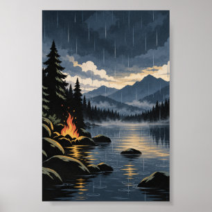 Vuurlicht & Regen Modern Natuur Poster